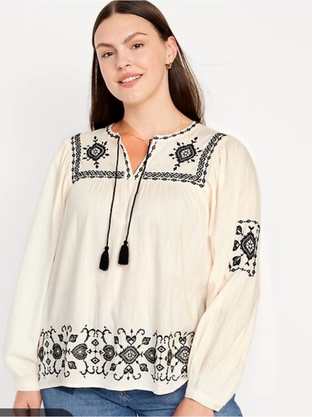 Old Navy Embroidered Boho Swing Blouse Sz S Aztec Southwest Festival
